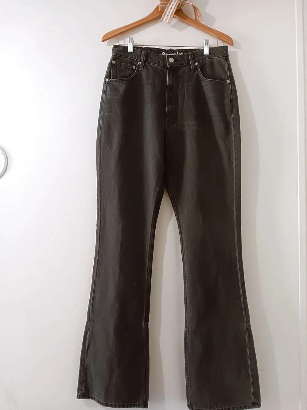 ANTHROPOLOGIE MOTHER SNACKS! HIGH RISE MOUTHWATERING BLACK WEDGE SLIT JEANS 31